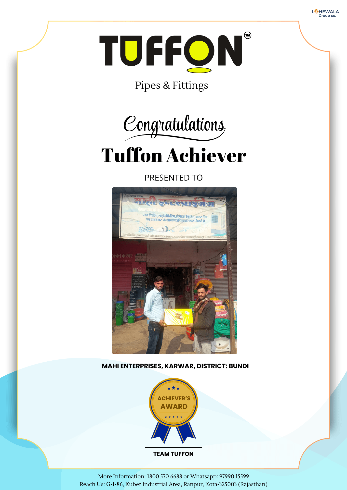 Tuffon Achiever Award, Mahi Enterprises, Bundi